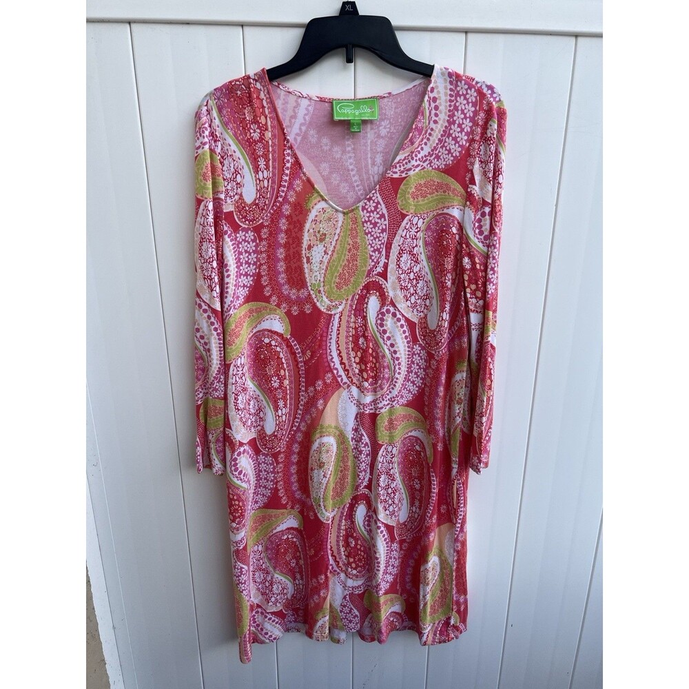 Cappagallo Womens Casual Dress 3/4 Sleeve Multicolor Paisley Sz Large